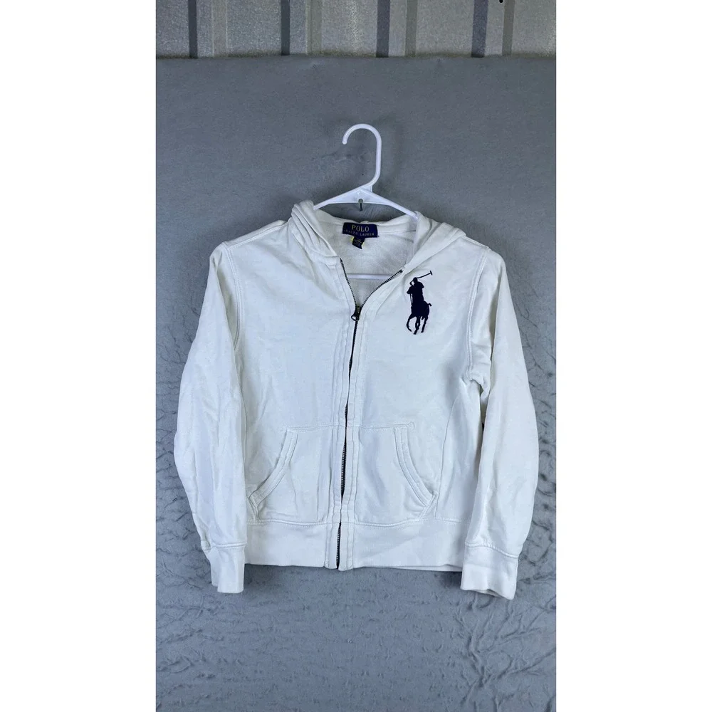 Polo Ralph Lauren Hoodie Mens S White Good Big Pony Full Zip Fleece Sweatshirt